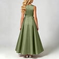 thumbnail image 5 of AHTJRT Bridesmaid Dresses for Girls Satin Soft Bow Tie Front Sleeveless Formal Pageant Ball Gown Party Princess Wedding Guest Dresses Sky Blue#02 11-12 Years, 5 of 7