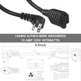 thumbnail image 3 of Short Power Extension Cord - Low Profile Wall Head 6 Inch 14AWG/3C SJTW Heavy Duty Extension Cable for Indoor/Outdoor, 90-Degree Flat Plug 15A/125V 1875W NEMA 5-15P to NEMA 5-15R, Black 1-Pack, 3 of 7