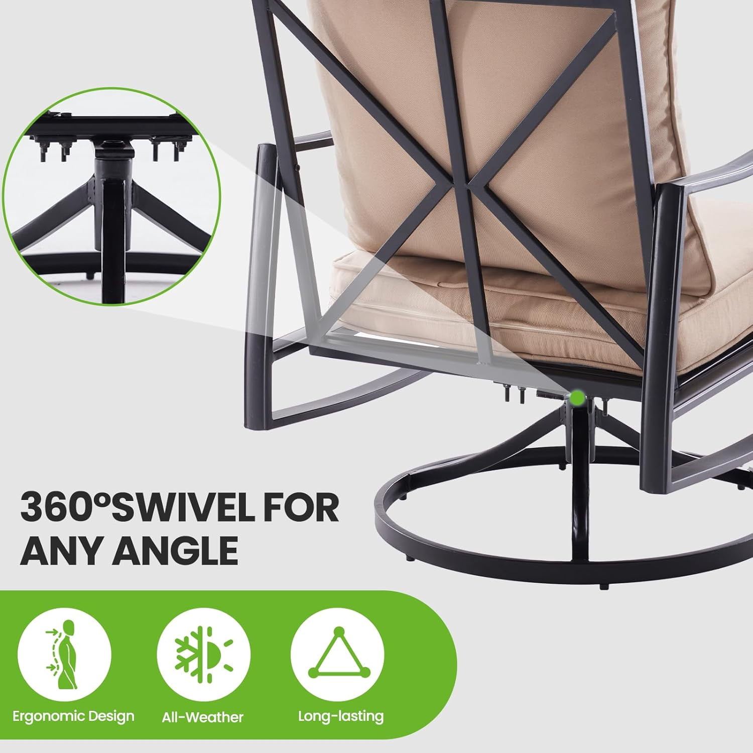 STARY Patio Furniture Set, 4 Piece Outdoor Patio Furniture Set, 2 x Outdoor Swivel Chair, 1 x 2-Seats Sofa and 1 x Coffee Table, Metal Conversation Set for Porch, Balcony, and Backyard