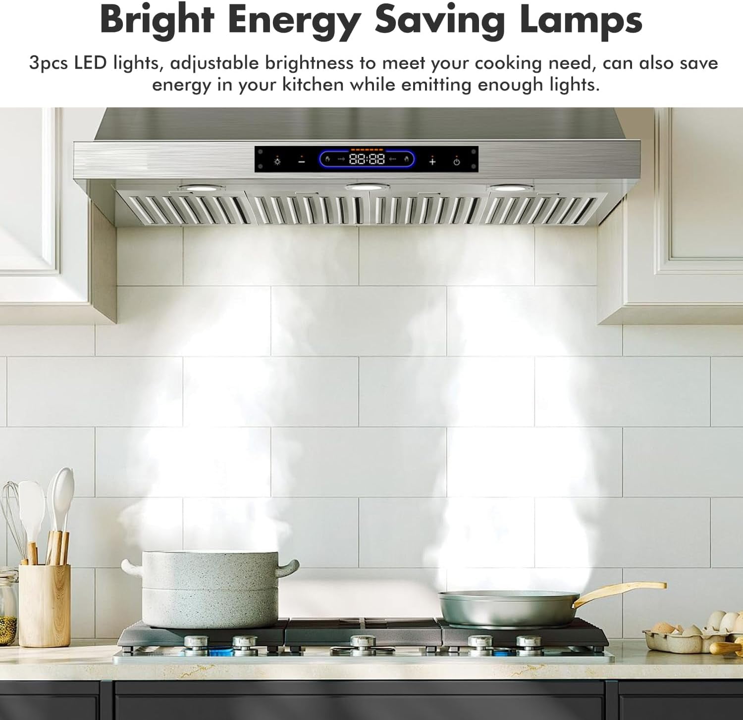 48 inch Wall Mount Range Hood Convertible Vent Dual Motors with Permanent Baffle Filters 1500 CFM Stainless Steel for Kitchen Gesture Sensing & Touch Control, 4 Speed Exhaust Fan, ETL Listed
