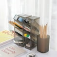 thumbnail image 3 of Plastic Pen Holder,4 Compartments Desk Organizer,Pencil Stand,Pen Rack,Stationery Storage Box for School Office, 3 of 6