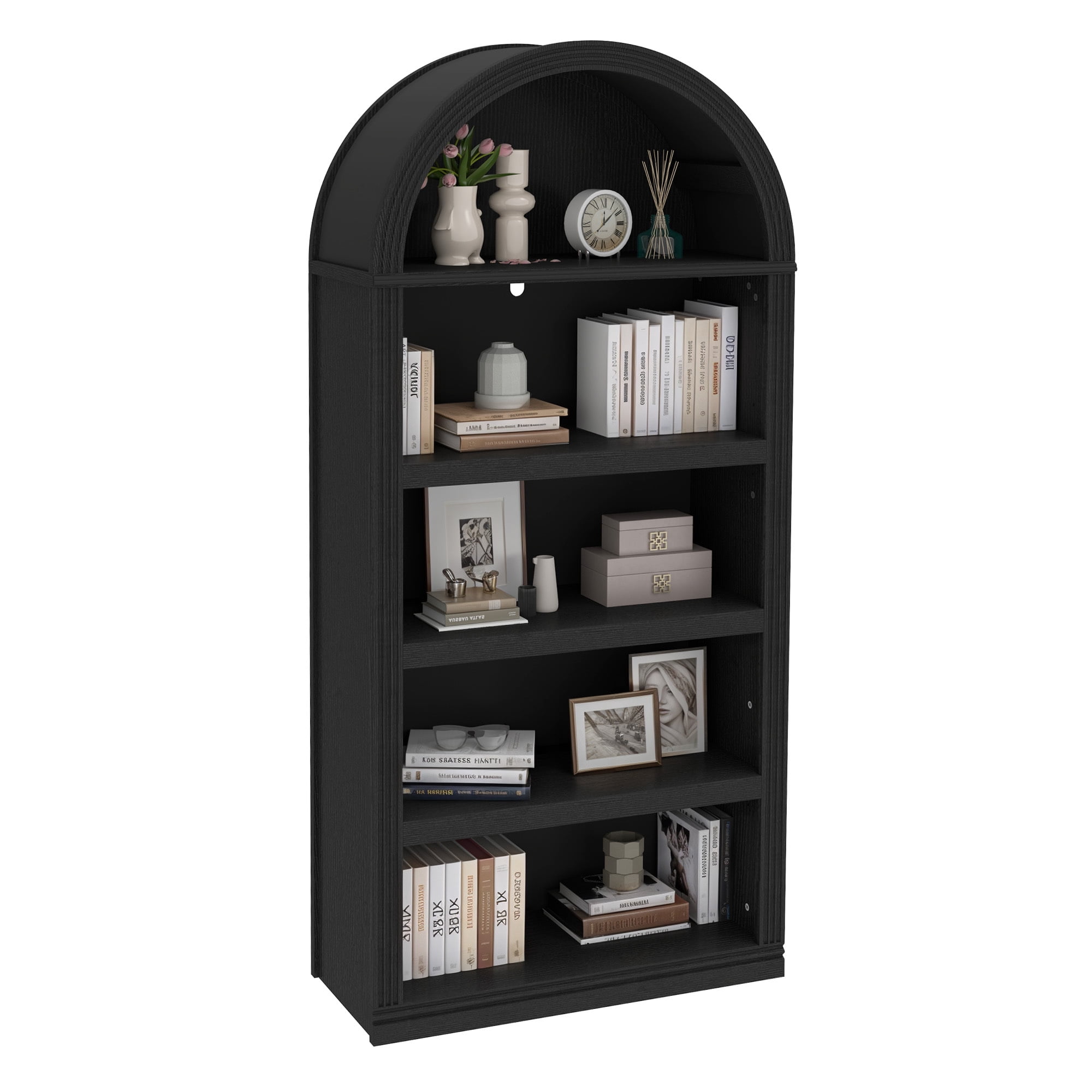 Uforic 5 Tiers Arched Modern Bookcase for Living Room, Black