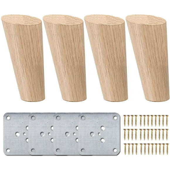 5 Inch Pieds De Meuble Bois Oblique, La Vane 4 Pièces Pieds De Table En Bois Naturel Rond Avec Vis & Protecture De Plancher Pour DIY Meuble Sofa Fauteuil Canapé Lit Chaise