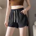thumbnail image 2 of Lenpel Women's Summer Shorts Elastic High Waisted Drawstring Textured Knit Lounge Shorts Soft Casual Shorts with Pockets, 2 of 4