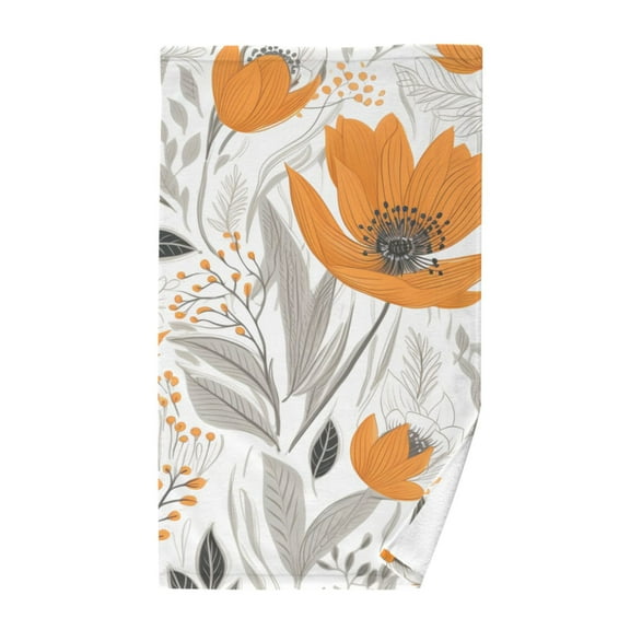 Flowers Orange Cotton Face Towels Soft Hand Towel Absorbent Bathroom Towel for Kitchen Hotel Decoration
