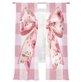 thumbnail image 2 of Pink Floral Print Semi Sheer Curtains 108 Inch Length 2 Panels Set, Checkered Bow Rose Flower Gingham Sheer Kitchen Curtain Privacy Voile Window Curtain for Living Room Bedroom Rod Pocket Drapes, 2 of 7