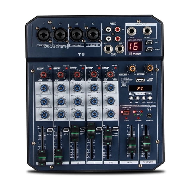 Sound Table T6 Au-dio Mixer 6-Channel Sound Card Processor 16DSP Sound Controller Interface for PC Recording Streaming ,Reduced Noise