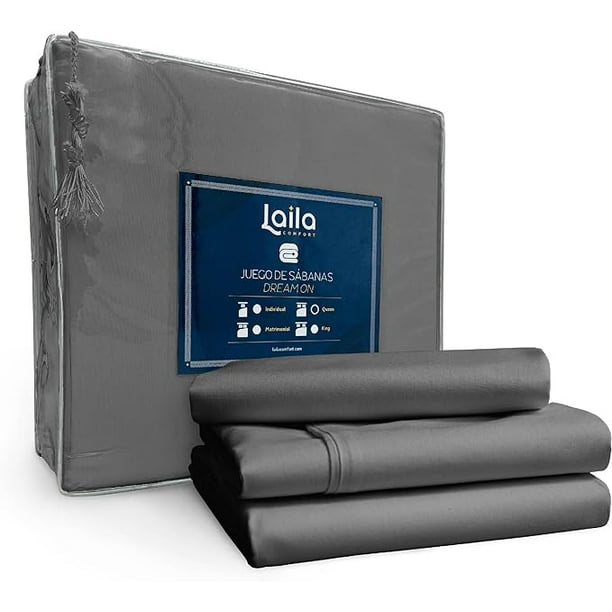 Juego de Sábanas, Premium 1800 Hilos, Individual (Gris Oxford) Laila Comfort.