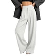 thumbnail image 2 of Business Office Slacks Dress Pants For Women Elegant High Rise Pleated Wide Leg Pant Ladies Button Closure Flowy Suit Pant Lightweight Straight Trousers, 2 of 6