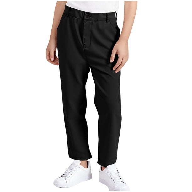 Odeerbi Pantalones de Traje de Cintura Alta de Niños Pantalones de Vestido de Uniforme Escolar de Color Sólido Con Bolsillos