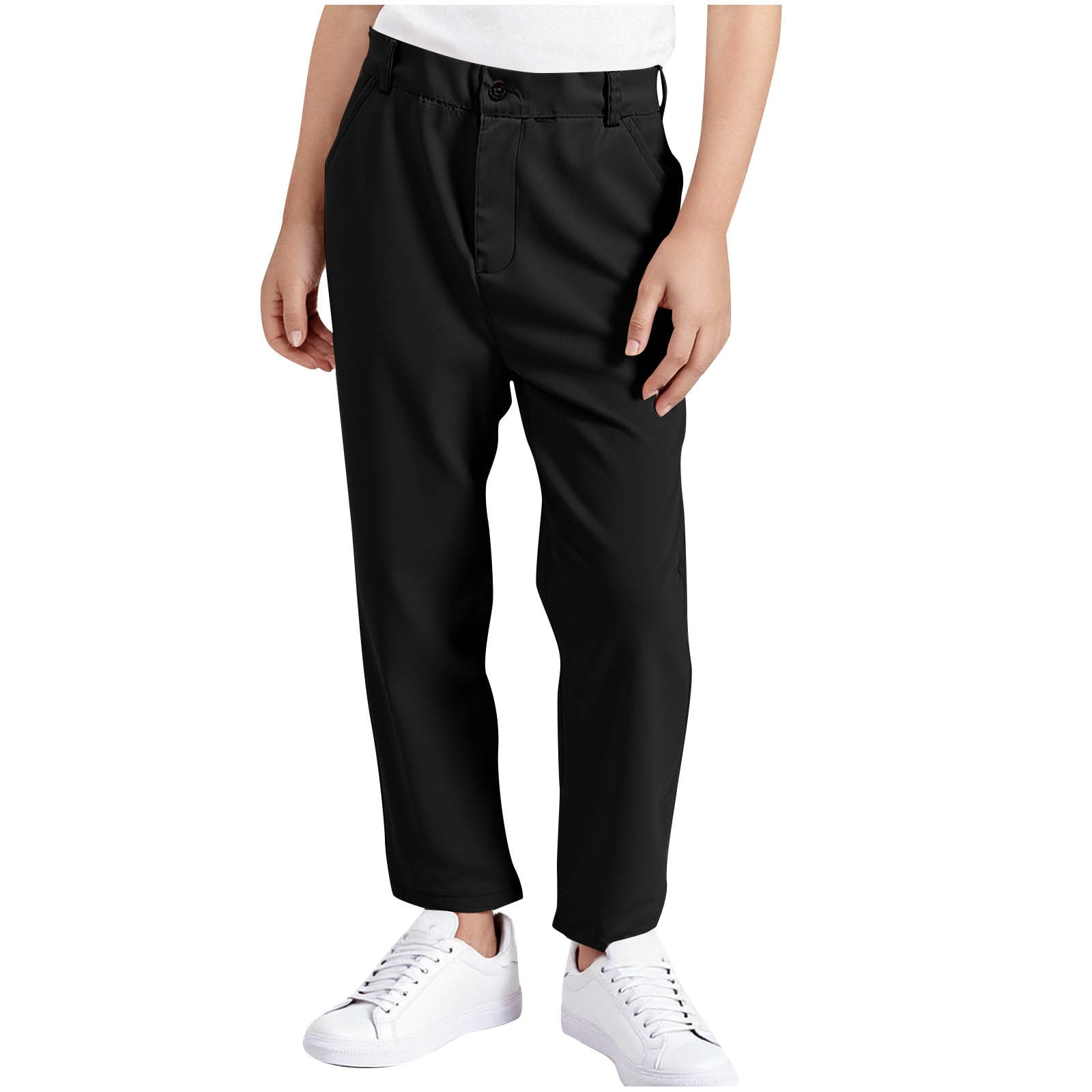 Einccm Boys Dress Pants Straight Leg Casual School Uniform Trousers with Side Pockets Mid Rise Relaxed Fit for Kids and Teens 3-17 Years Back to School Performance Wear