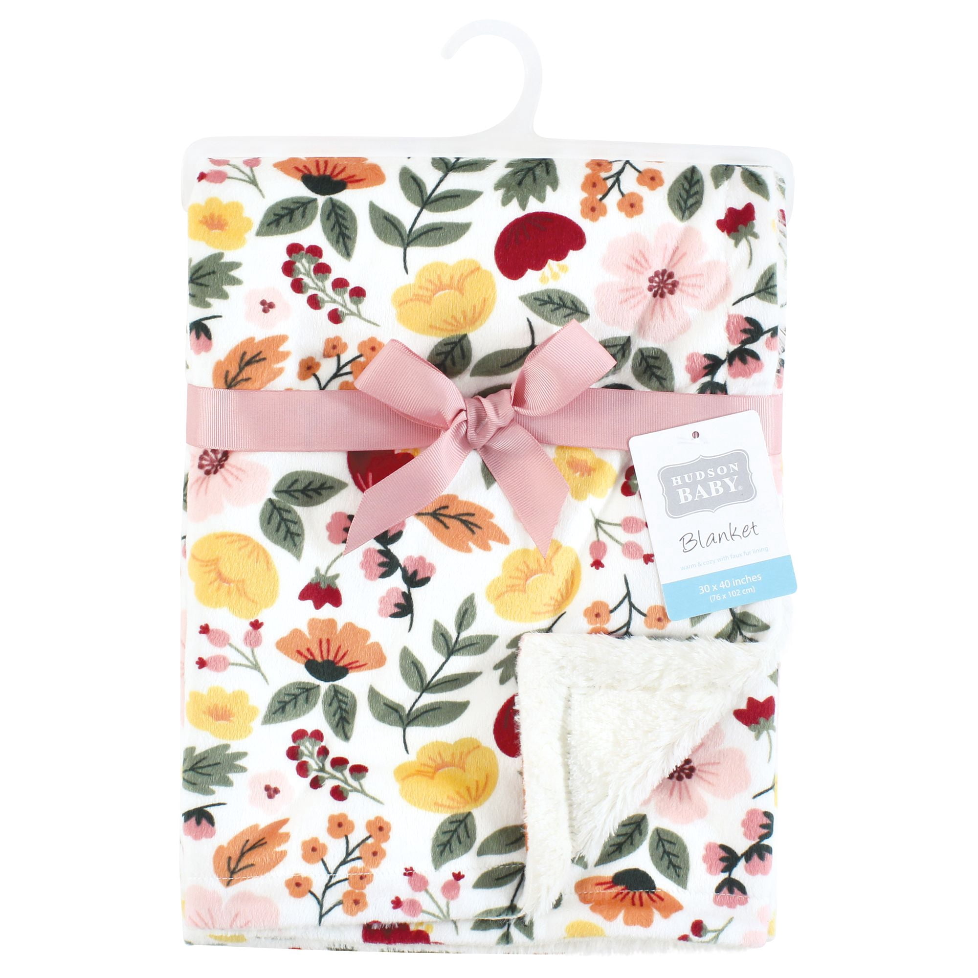Hudson Baby Girls Plush Blanket with Furry Binding and Back, Fall Botanical, One Size