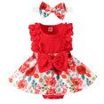 thumbnail image 6 of Letiane Infant Baby Girl Romper Outfits Sleeveless Ruffle One Piece Floral Jumpsuit Dresses and Headband Summer Baby Clothes, 6 of 8