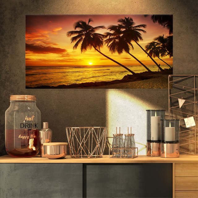 Barbados Island Evening Seashore - Modern Seascape Canvas Artwork