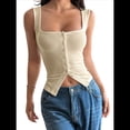 thumbnail image 3 of Camisetas Sin Mangas con Cuello Cuadrado y Botones Acanalados para Mujer, Lindas Camisetas de Verano Sin Mangas Albaricoque L, 3 of 7