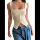 thumbnail image 3 of Camisetas Sin Mangas con Cuello Cuadrado y Botones Acanalados para Mujer, Lindas Camisetas de Verano Sin Mangas Albaricoque XL, 3 of 7