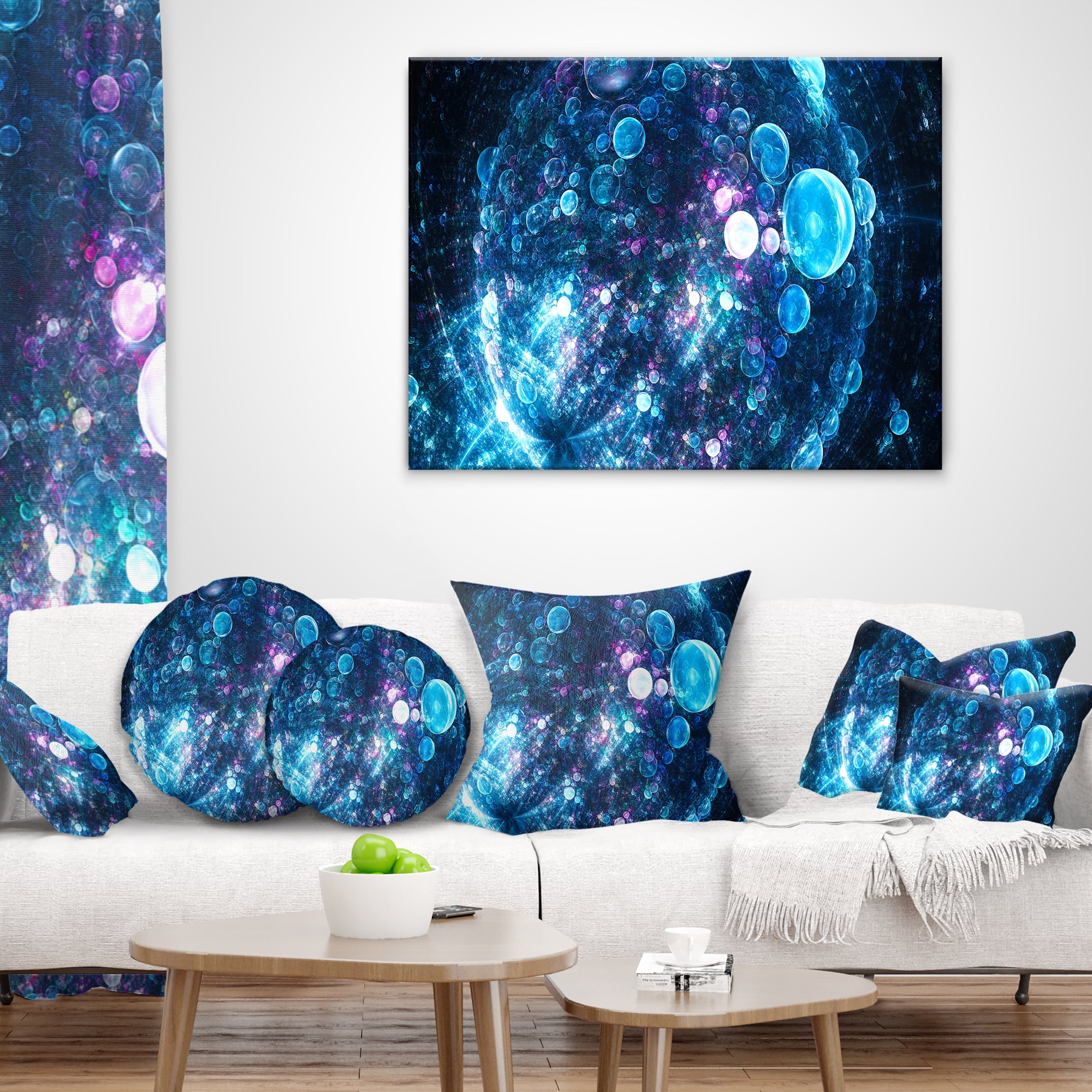 Designart Blue Spherical Planet Bubbles - Abstract Throw Pillow - 18x18