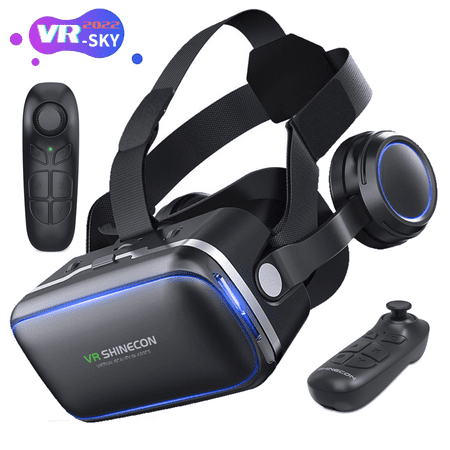 [Upgraded version]Petmoto 2023 VR Glasses with Remote Controller, 3D Glasses Virtual Reality Headset for VR Games & 3D Movies, Eye Care System for iPhone and Android Smartphones 3D VR Glasses（Black）