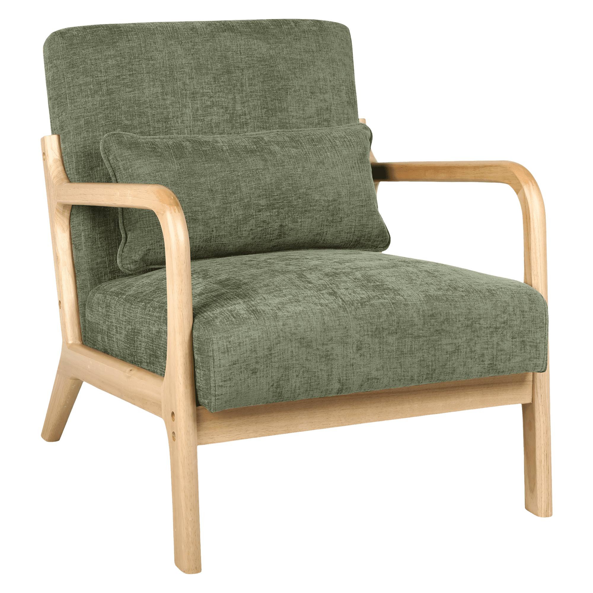 Leumius Accent Chair, Mid Century Modern Armchair with Solid Wood Frame and Detachable Lumbar Pillow for Living Room, Bedroom, Office Green