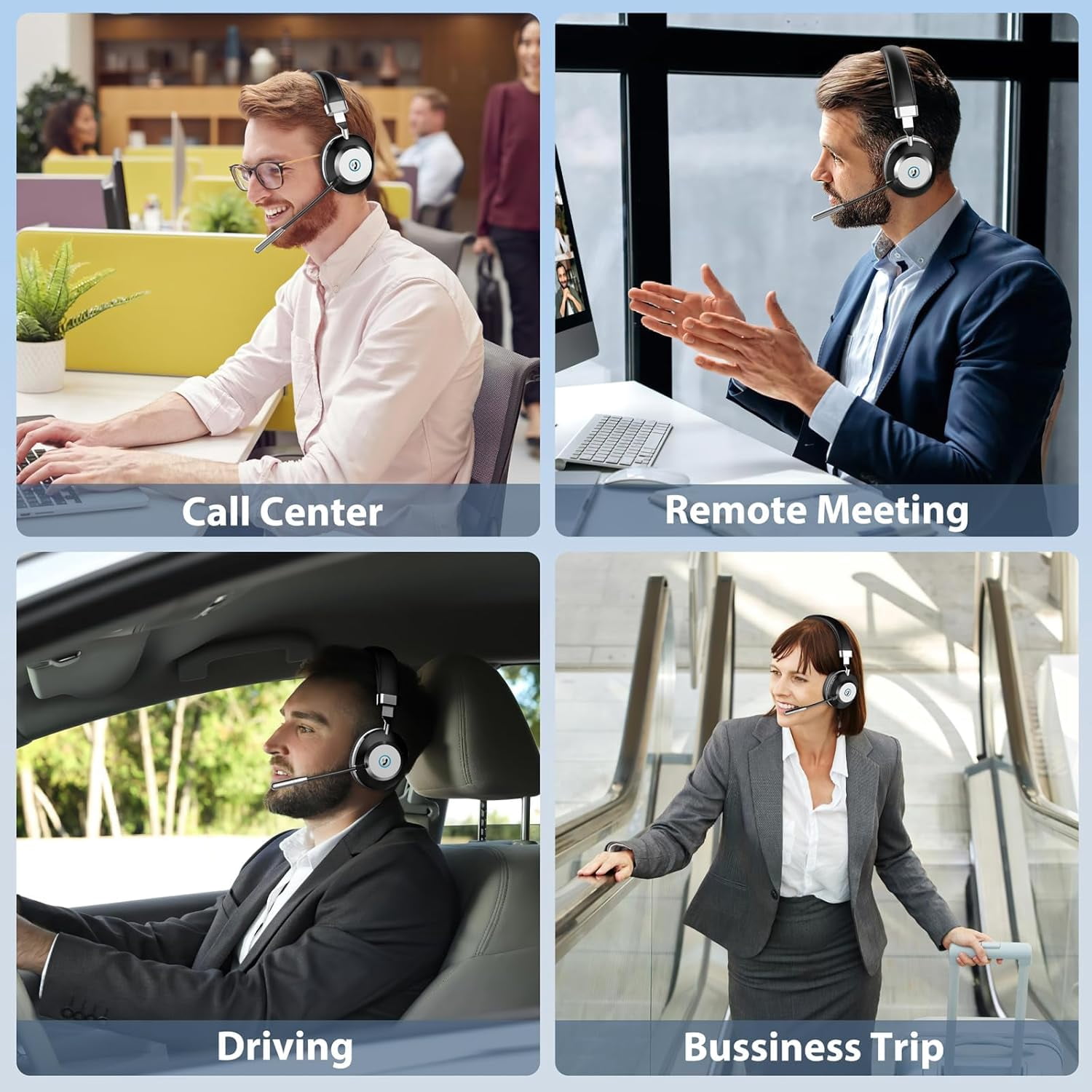 Wantek Wireless Headset with Noise-Canceling Mic, 52H Talktime for Call Center, Truck Drivers, Online Meeting – Bluetooth 5.3 + 2.4G Dongle