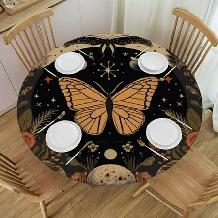 

Autua Butterfly Stars Crescent Round Table Cover Stain Resistant Washable Indoor Outdoor Tablecloth Kitchen Dining Wedding Parties Home Kitchen Holiday Dinner 100% Polyester Fiber 38 -42