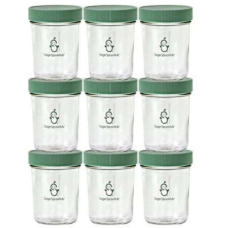 Sage Spoonfuls Glass Baby Food Storage Jars - 9 Set, 8oz Baby Food Jars w/Lids, Freezer Storage, Reusable Glass Baby Food Containers, Breast Milk Storage, Microwave & Dishwasher Safe, Infant & Baby