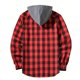 thumbnail image 2 of Blusa de manga larga con capucha para hombre, estilo informal, a cuadros, con botones y capucha, de poliéster, 2 of 5
