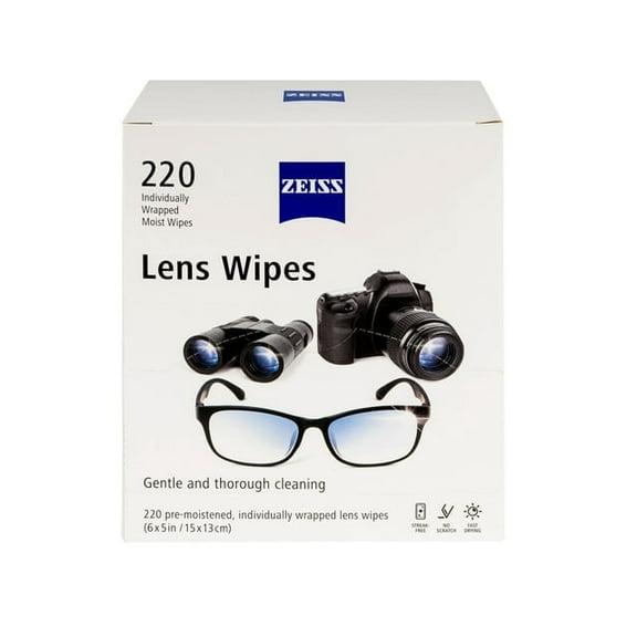 ZEISS Pre-Moistened Isopropyl Alcohol Lens Wipes, 220 Count