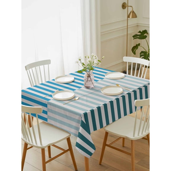 Colorful Stripe Tablecloth Rectangle Table Cloth 60x84, Waterproof Tablecloth Outdoor Table Cloth, Modern Teal Blue Green Vertical Striped Washable Table Cover for Kitchen Dinning Party