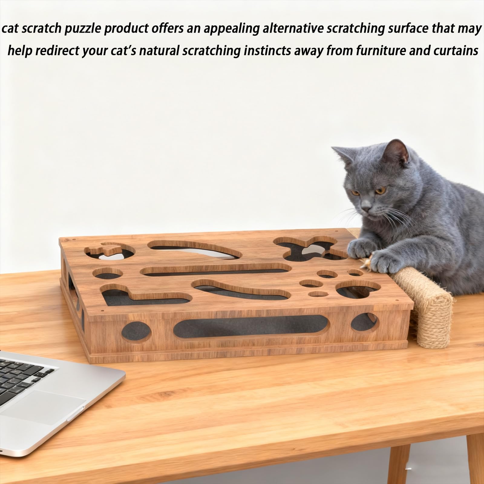 Cat Scratch Puzzle Enrichment Box, Cat Nail File Enrichment Box, Cat Scratchers for Indoor Cats, Nail File Stress Free Alternative to Clippers and Grinders,Contains Sandpaper Inside (Brown)