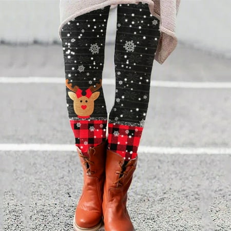 ZhenYing Christmas Leggings for Women 2024  Women Christmas Printed Elastic All- Slim Casual Long Boot Pants Leggings  Black