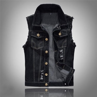 Olyvenn Men's Denim Vest Sleeveless Trucker Jean Jacket Biker