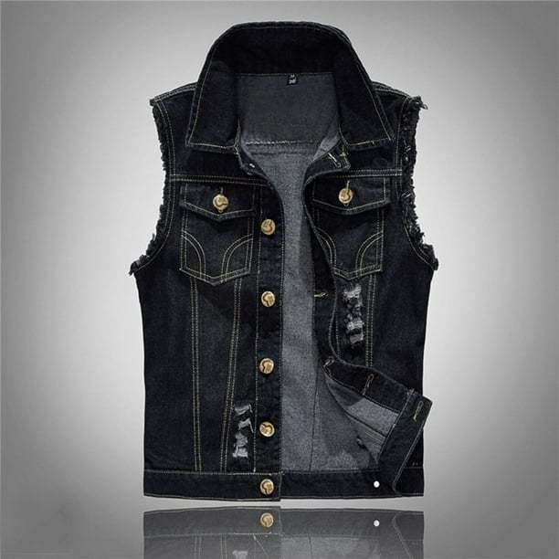 pstuiky Camisetas sin mangas para hombre, Chaqueta vaquera informal de moda con solapa y sin mangas de color liso para hombre Chaleco de hombre xxxxl