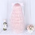 thumbnail image 4 of Unique Bargains Human Hair Wigs for Lady 26" Pink Curly Wig with Wig Cap 21.5"- 22.5", 4 of 6