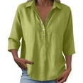 thumbnail image 4 of Elegyee Women's 3/4 Sleeve Loose Polo Shirt Casual Solid V Neck Collared Breathable Shirt, 4 of 4