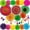 A004- Multicolor, variant on Party Decorations, Black Gold 20pcs Set, Mexican Fiesta, Hanging Paper Fans Pom Poms Garland Bunting for Party Events