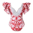 thumbnail image 4 of Sakmal Women Bathing Suits Ruffle Tummy Control One Piece Red Bathing Suits Ethnic With Dress Swimsuits, 4 of 7