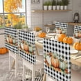 thumbnail image 2 of Thanksgiving Green Orange Pumpkin Chair Covers Set of 8 Leaves Vintage Black Plaid Chair Back Covers Stretch Removable Washable Slipcovers Protector for Dining Room Kitchen Party Decor, 2 of 5