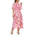 thumbnail image 3 of INSPIRE CHIC Women's Summer Boho Dresses V Neck Short Sleeve Tie Waist Flowy Slit Floral Beach Maxi Dress M Pink, 3 of 5