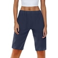thumbnail image 6 of RYRJJ Bermuda Shorts for Women Knee Length Elastic Waist Drawstring Loose Wide Leg Shorts Summer Casual Beach Short Pants with Pockets(Navy,M), 6 of 9
