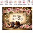 thumbnail image 2 of Rustic Western Themed Birthday Backdrop Retro Happy Birthday Cowgirl Photography Background Roses Hats Boots Boho Bday Party Decorations Banner Cake Table Decor Studio Photobooth Props Gift, 2 of 5