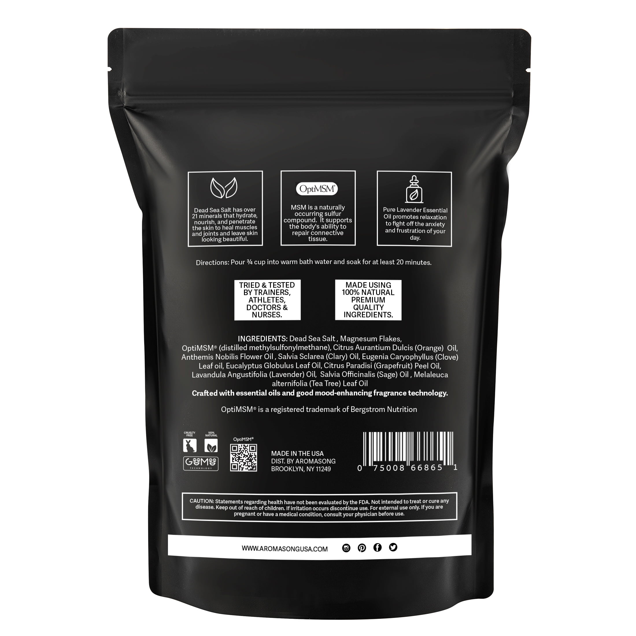 Aromasong Muscle Recovery Bath Soak with Dead Sea Salt, Magnesium & OptiMSM, Lavender, 3 lb