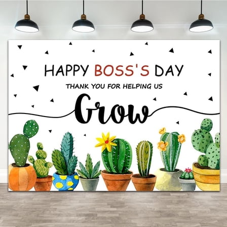 7x5Ft Happy Boss's Day Backdrop Banner Thank You for Helping Us Grow Background Green Cactus Plant in Pot Photography Best Boss Ever Party Decorations Women Boss's Day Indoor Outdoor