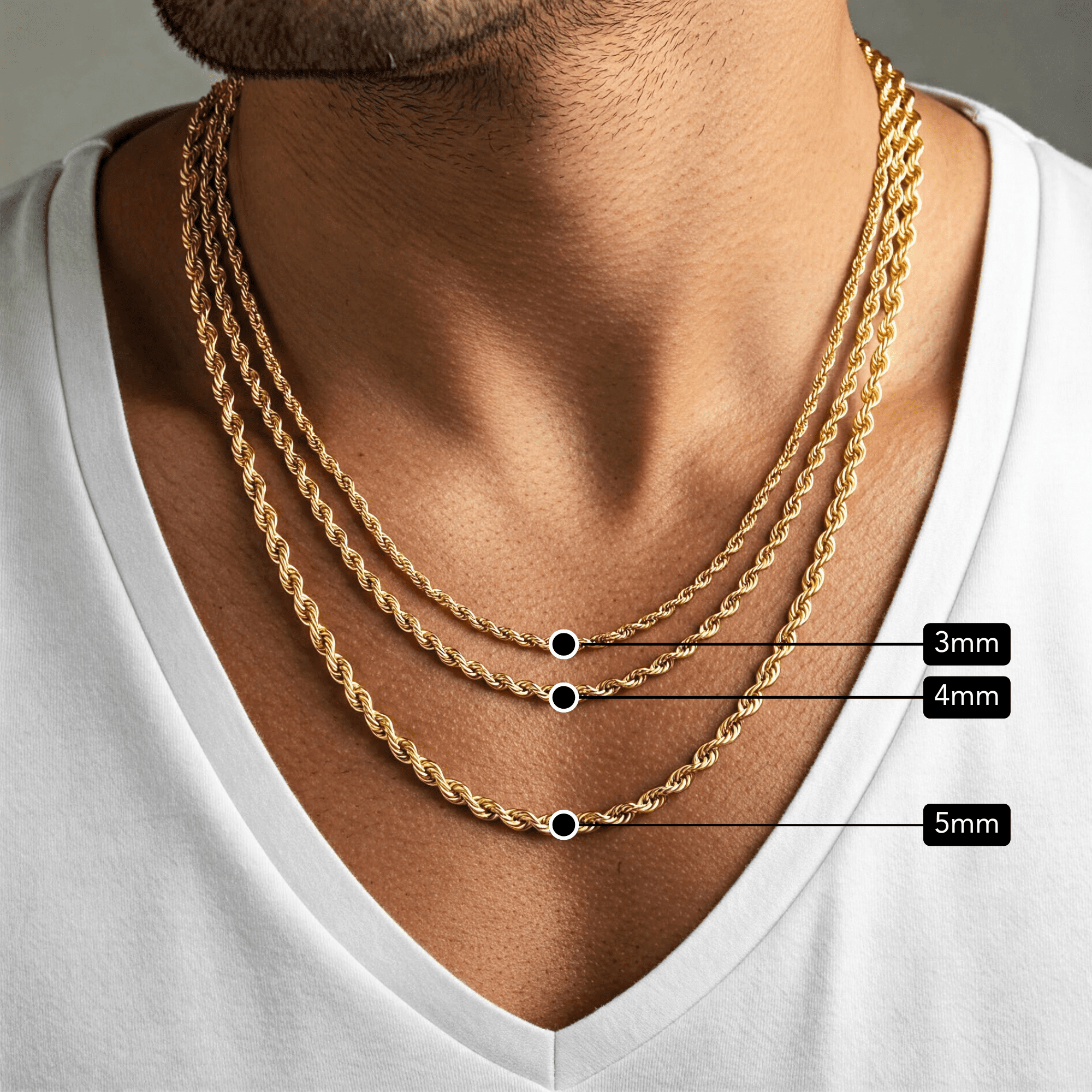 Tilo Jewelry 10K Yellow Gold Diamond-Cut Rope Chain Necklace with Secure Lobster Lock | 4mm - 20 Inch | Everyday Necklace for Men & Women