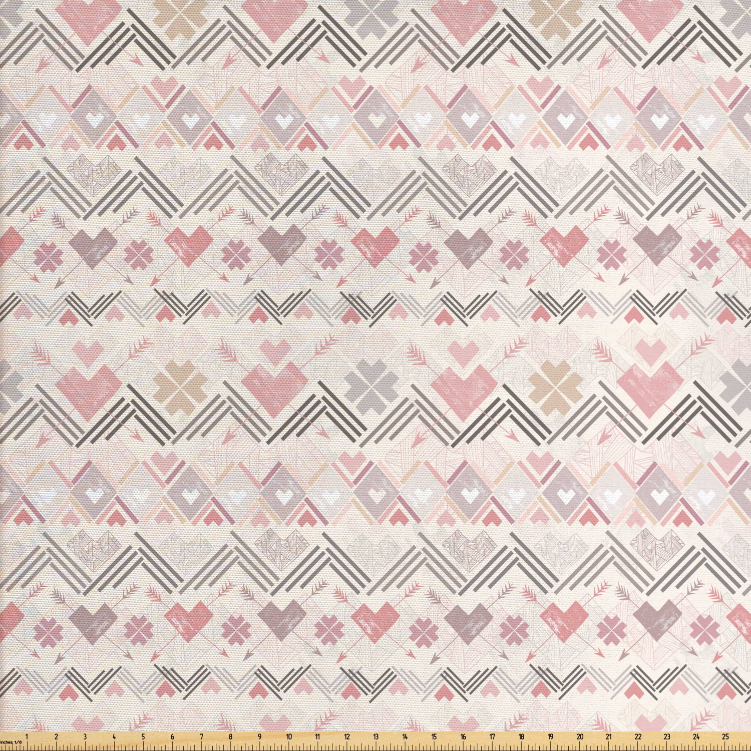 Pastel Fabric by The Yard, Aztec Style Pattern with Hearts Geometric ...