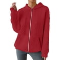 thumbnail image 2 of Women Oversized Hooded Zip Up Cardigan Sweatshirts Long Sleeve Hoodie Casual Lightweight Sweater Fashion Jacket, Red, M, 2 of 7