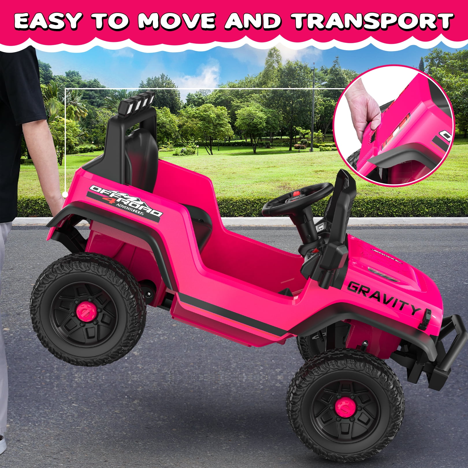 Funcid 24V Ride on Cars Truck with Remote Control, Electric Battery Powered Car with Spring Suspension, Ride on Toys for Kids, Built-in music, Cool LED Light, Bluetooth, USB, Pink