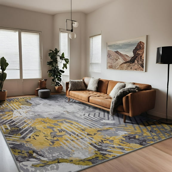 FULIE 6'x9'Area Rugs Modern Abstract Living Room Rug Indoor Floor Carpets for Bedroom,Yellow