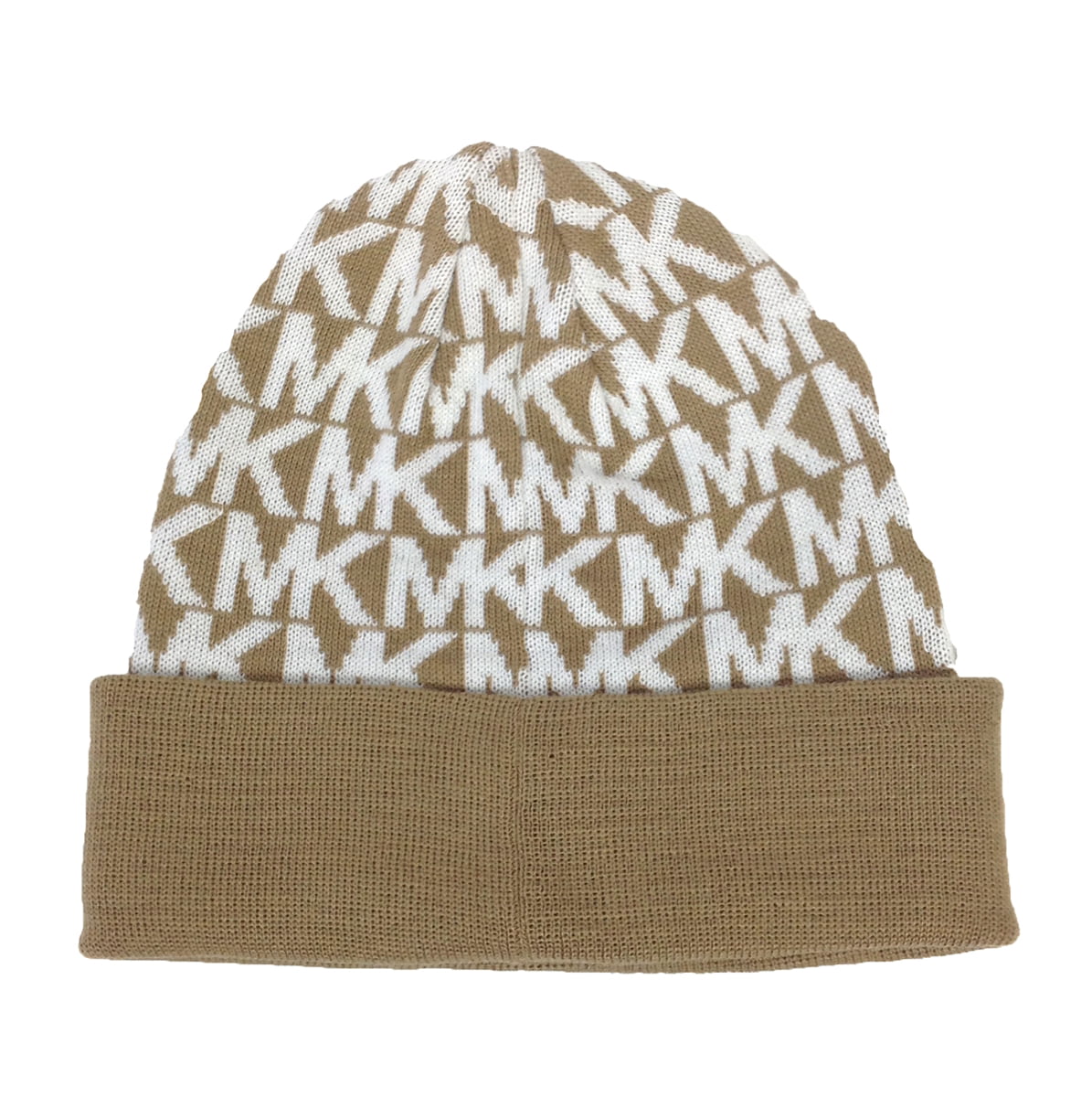 Michael Kors MK Repeat Logo Knitted Beanie Hat, Camel /Cream, One Size ...