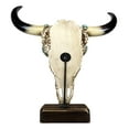 thumbnail image 4 of Large Rustic Western Bull Cow Skull With Turquoise Red Rocks Desktop Figurine, 4 of 5